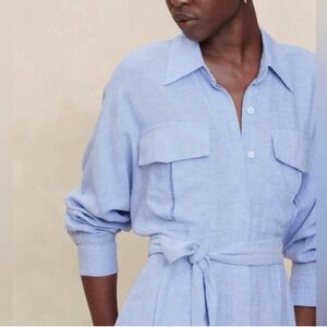 Banana Republic Factory Linen Blend Blue Utility Belted Shirt Dress‎ Sz S NWT